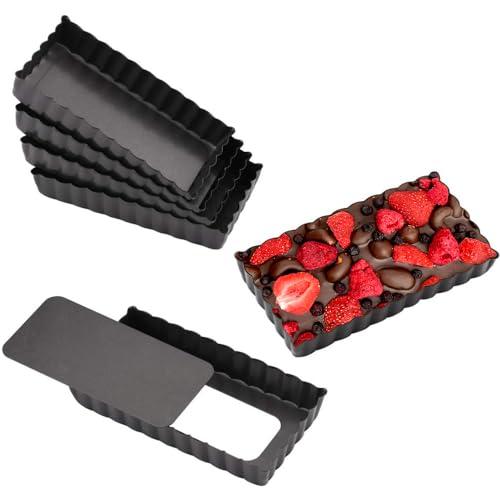 Mini Tart Pan Set of 6 Rectangular Non-Stick 4 Inch Quiche Pan Loose Removable Bottom Tart Pan for Pies, Quiche Bakeware, Cheese Cakes, Desserts - color: 4-Inch Rectangular