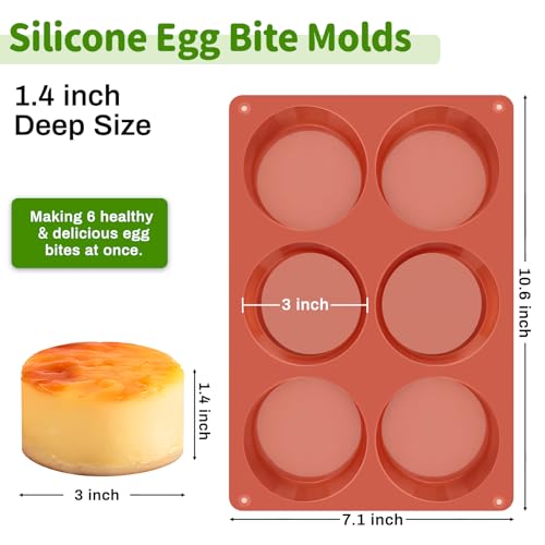 JOERSH Silicone Egg Bite Molds, 3 Inch, 2 Pack - color: Deep, 6 Cups