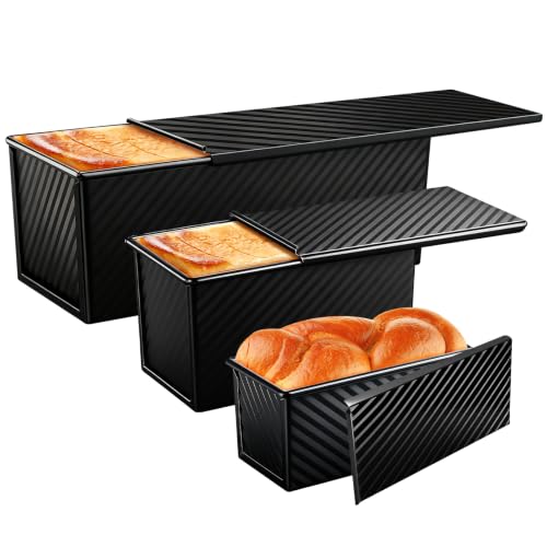 3 Pack Pullman Loaf Pans, Bread Pans with Lids, Black - color: Black