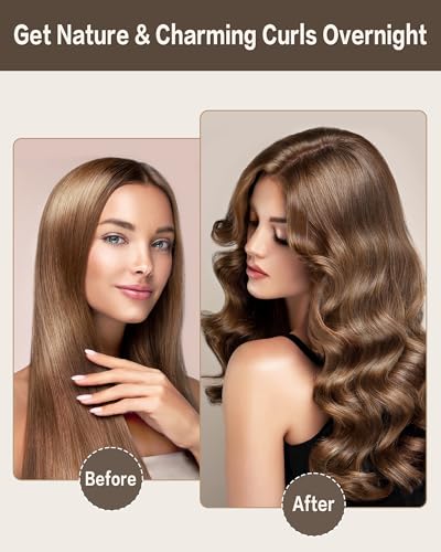 Seritant Heatless Curls Overnight with Satin Head Scarf, Velvet Hair Rollers for Blowout Look, No Heat Curling Rod for Long Thick Hair, Soft Sleep In Flexi Rods - color: Brown