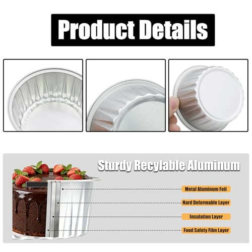 50 Pack 5oz Mini Cake Pans with Lids, Silver - color: Silver, size: Round