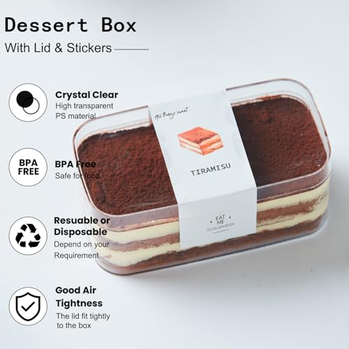 Plastic Dessert Cups with Lids and Sporks,Stickers,Tiramisu Containers,Cookie Containers,Clear Food Containers for Fruit,Pudding,Mousse, Tiramisu Cups With Lids (30pcs,Clear,4.6 * 2.4 * 2 in) - size: 4.6*2.4*2in