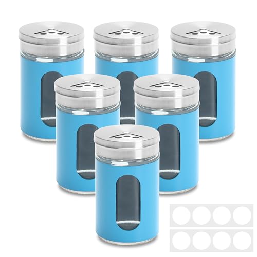3oz Blue Dredge Shaker Set, 6Pcs Stainless Steel Shaker, Small Spice Shakers with Holes and Lids, Salt and Pepper Shaker for Kitchen