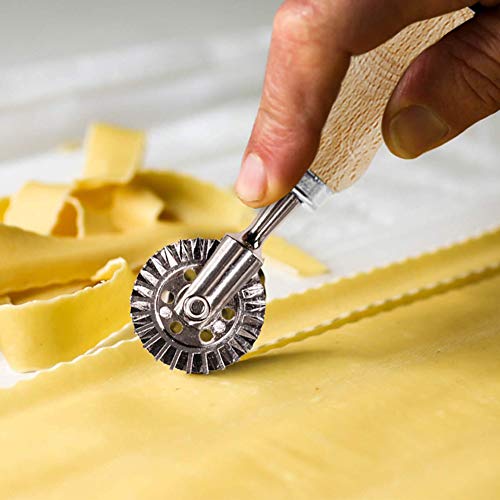 Ravioli Stamp Maker Cutter with Roller Wheel Set, Mold with Wooden Handle and Fluted Edge, Pasta Press Kitchen Attachment (MF-146) - size: 3 piece