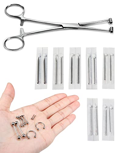 Vsnnsns 9 Style 316L Surgical Steel Body Piercing Tools Kit Piercing Clamps Forceps Use for Nose Septum Lip Tongue Eyebrow Belly Rings Ear Dermal Piercing Jewelry Kit Tools - color: Style 5, Piercing Needle Clamp Forceps