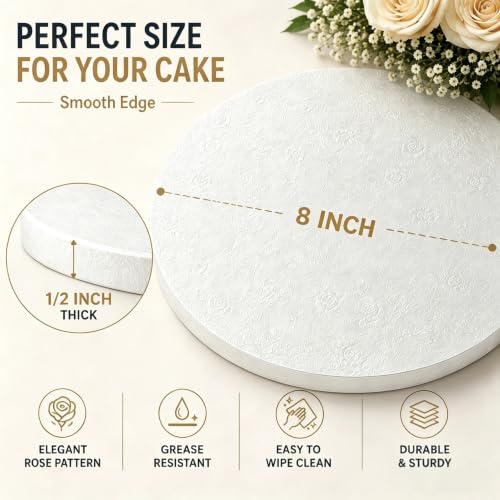 8 Inch Cake Drums,1/2 Inch Thick Smooth Edged Cake Board Round Pack of 6 - size: 8 Inch