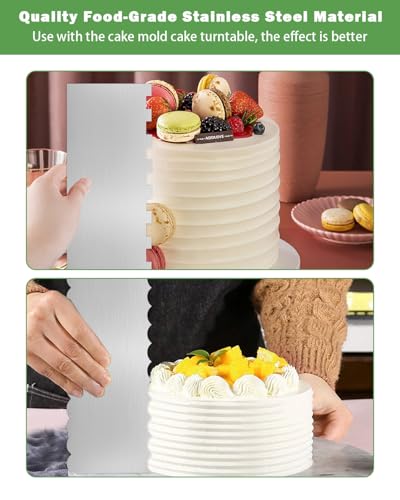 2PCS Stainless Steel Cake Scraper Set, Metal Cake Scraper - color: Stainless Steel 2PCS