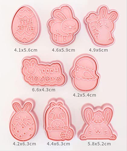 8-Piece Cute Easter Rabbit Cookie Cutters Set - Plastic Easter Egg Cookie Mould Press - Baking Kitchen Tools - color: Easter B