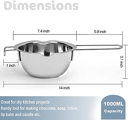 1000ML Double Boiler Pot with 2200ML Stainless Steel Pot,Silicone Spatula - size: 2200 ML+1000ML Multicolor