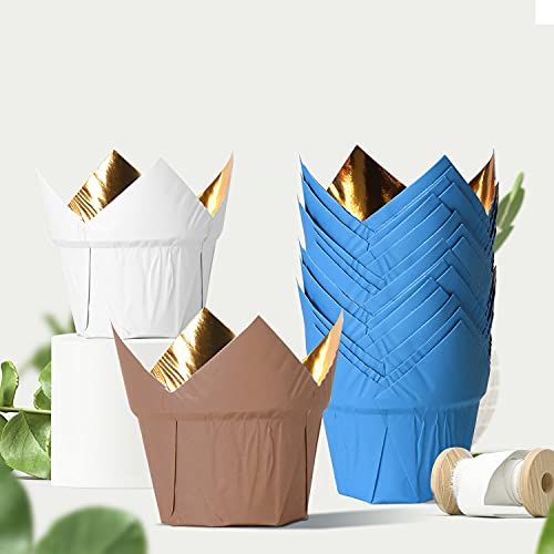 Party Hippo Gold Tulip Cupcake Liners, Baking Paper Cups, Greaseproof Cupcake Wrappers for Muffins, Cupcakes, Wedding, Birthday, Baby Shower (100, Pink) - color: Pink