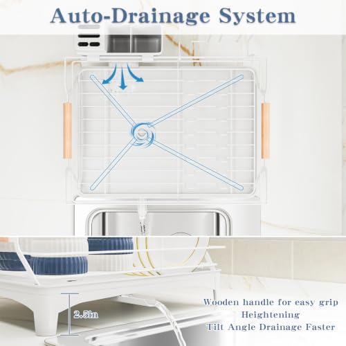 Dish Drying Rack,Space Saving Dish Drainer for Kitchen Counter & Sink,White - color: White