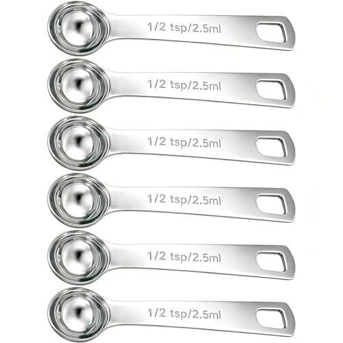 6PCS Measuring Spoons Set(1/2 Tsp, 2.5ml), Teaspoon Measuring Spoons Stainless Steel Short Compact Kitchen Scoops for Spices, Baking, and Everyday Cooking - size: 2.5 ML