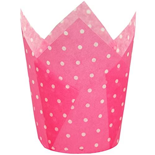 QLSmypkg Large Muffin Greaseproof paper Baking cupcake cups, 2-1/4" x 4" Pink printed with Polka Dot Tulip Baking Cup(Large) (125pcs) - color: Pink printed with Polka Dot