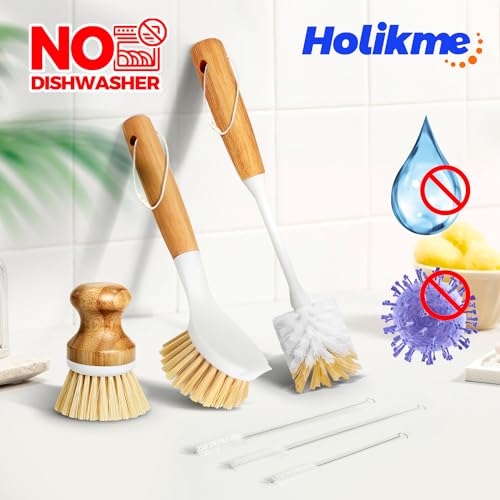 Holikme 6 Pack Dish Brush with Bottle Brush Scrub Brush Straw,Yellow - color: Yellow