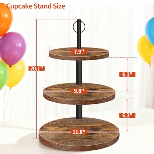 Cupcake Stand, 3 Tier Cake Stand Rustic Dessert Table Display Set, 2 Pack