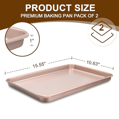Wildone Baking Sheet Pan Set of 2, Nonstick Cookie Sheets for Baking - color: Rose Gold, size: 15x10x1 inch Set