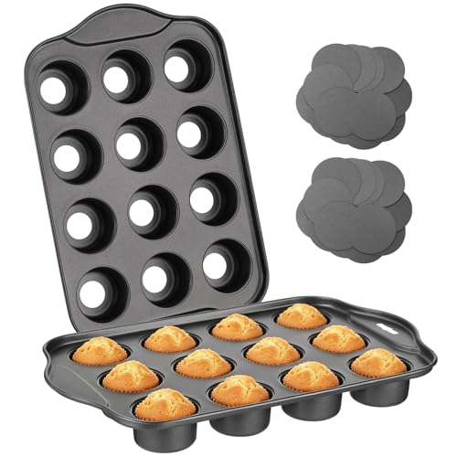 2 Pack Mini Muffin Pan, 12 Cavity Carbon Steel Cupcake Baking Tray with Removable Bottoms, Non-Stick Muffin Tins for Mini Cheesecakes, Quiches, and Cornbread