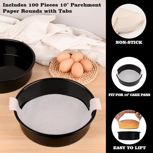 HUAKENER 10 Inch Cake Pan,2Pcs Round Cake Pan with Parchment Paper - size: 10 Inch without Handles