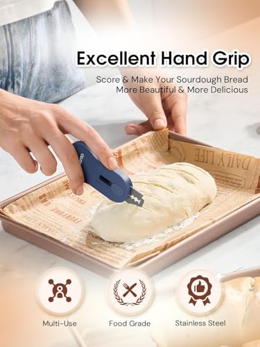 CLUEAPOP Extractable & Magnetic Bread Lame Dough Scoring Tool,Sourdough Scoring Tools,Bread Dough Cutter Slashing Razor Tool,5 Razor Blades,Bread Baking & Making Tools Supplies Accessories - color: Navy Blue