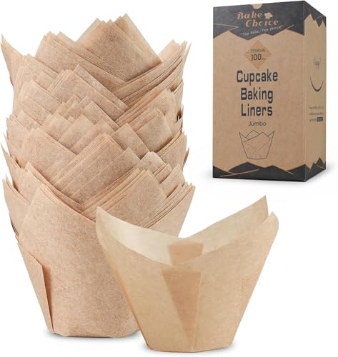 Bake Choice 100pcs Natural Super Jumbo Tulip Cupcake Liners for Baking - size: Jumbo