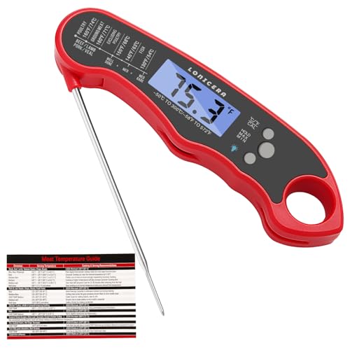LONICERA Digital Meat Thermometer, 1-2s Instant Read, Foldable Probe, Red
