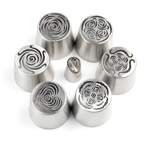 6 Pieces Stainless Steel Extra Large Russian Tulip Icing Tips Kit - color: SILVER SET14