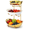 3 Tier Fruit Basket, Ceramic Fruit Bowl for Kitchen Counter 2 - color: Gold&White, size: Small