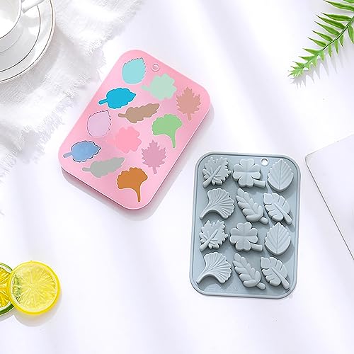 Fall Leaf Chocolate Candy Fondant Silicone Mold, 12 Hole 3D Brain Shape Mold，DIY Cookies Candy Gummy Chocolate Mold Ice Cream Tray for Holiday Party Thanksgiving Day(2 Pack) - color: Fall Leaves