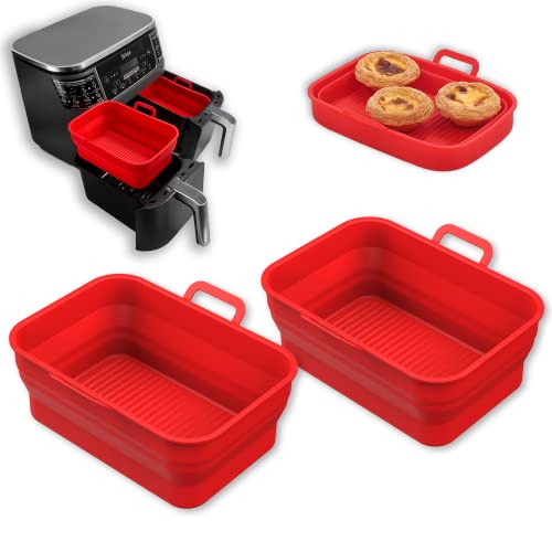 Collapsible Silicone Air Fryer Liners 8QT 10QT Ninja Dual (Red) - color: Red, size: 8QT
