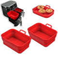 Collapsible Silicone Air Fryer Liners 8QT 10QT Ninja Dual (Red) - color: Red, size: 8QT