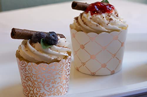 50-Pack Paper Baking Cups, Greaseproof Disposable Cupcake Muffin Liners (Large, Rose Gold Grid) - color: Rose Gold Grid