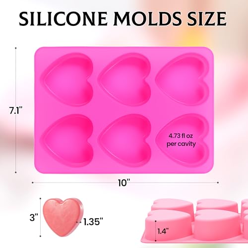 SJ Heart Soap Mold Set, 2-Pack 6-Cavity Silicone Soap Molds - color: Pink / Heart