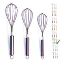 Berglander Rainbow Whisk Pack of 3 Stainless Steel 8",10",12", Titianium Plating Colorful Whisk for Cooking, Beater,Wire Whisk Set Kitchen Wisk (Rainbow) - color: 7. Rainbow