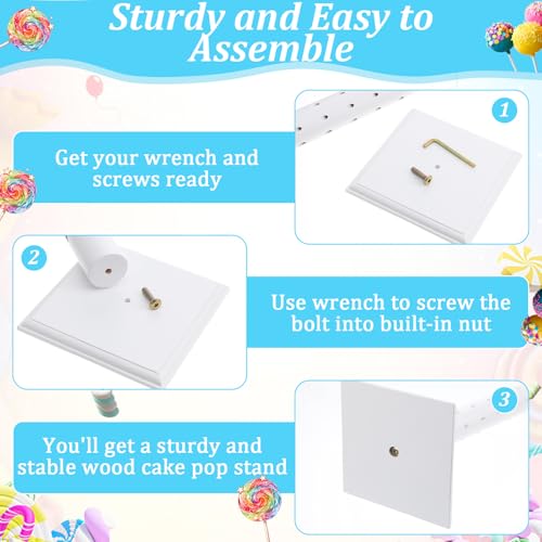 2 Pcs Wood Cake Pop Stand, 60 Hole Lollipop Holder Wooden Candy Dessert Decorative Display For Wedding, Birthday Party, Christmas Table Decoration, White