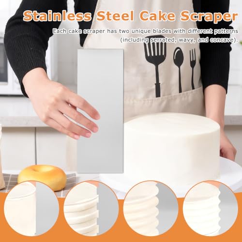 9 Pcs 8.6-inch Stainless Steel Cake Scraper, 3 Styles Double Sided Patterned Edge Cake Decorating Supplies Spatula with 6 Patterned Spatulas, for Butter Cream Mousse
