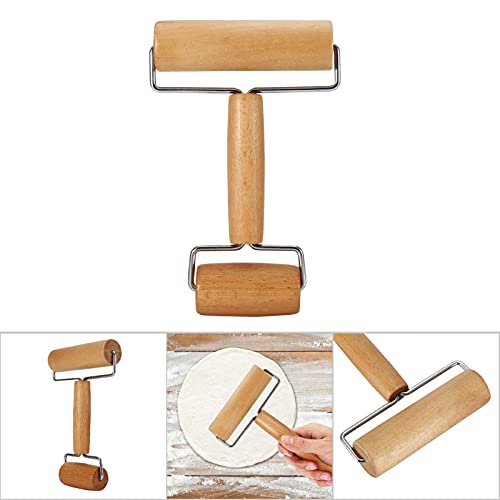 Pizza Roller, Wooden Rolling Pin Double Sided Pastry Wheel Cutter Kitchen Utensils Baking Tool (1)