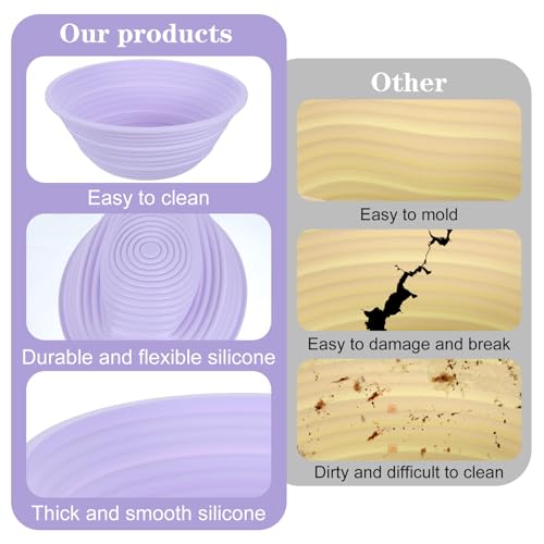 4Pcs Silicone Banneton Bread Proofing Baskets, 9 Inch Round Sourdough Foldable Non-Stick Dough Proofing Bowl Making-BPA Free Optimum Sourdough Bread Baking Supplies