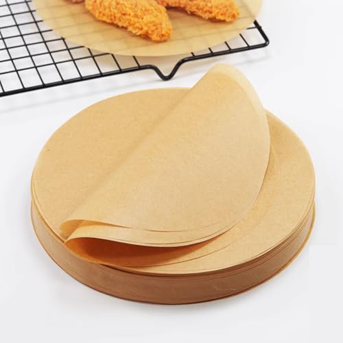 WMDDIAN100 Pack 10" Round Parchment Paper Sheets - Non-Stick Baking Liners for Air Fryer, Oven & BBQ - Heat Resistant, Disposable, Unbleached for Pizza, Cake, Pan