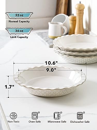 LE TAUCI Ceramic Pie Pans for Baking, 9 Inch Pie Plate for Apple Pie, Round Baking Dish, 36 OZ Deep Dish Pie Pan - Set of 1, Fireworks, Arctic White