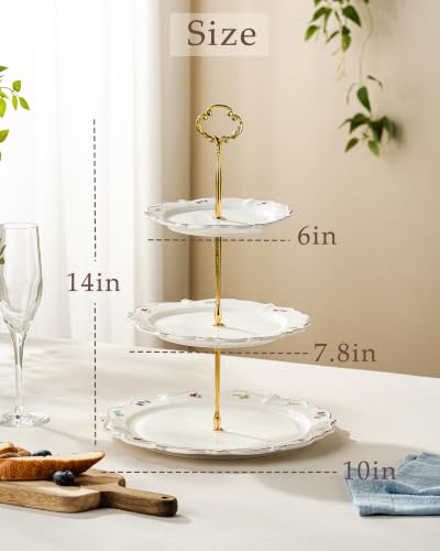 3 Tier Cupcake Stand, Ceramic Tiered Serving Stand - color: Wildflowers