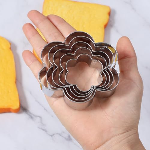 Flower Cookie Cutter Set, 3.1 Inch, 2.7 Inch, 2.3 Inch, 2 Inch, 1.5 Inch -5 Pcs Fondant Biscuit Cutters Sturdy Stainless Steel Six Petal Spring Flower Cookie Cutters Shapes Molds