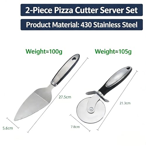Pizza Cutter & Server Set, 2pcs Stainless Steel with Non-Slip Handles