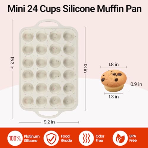 Silicone Mini Muffin Pan with Metal Reinforced Frame, Silicone Cupcake Pan - color: Creamy Confetti, size: 24-Cup Mini