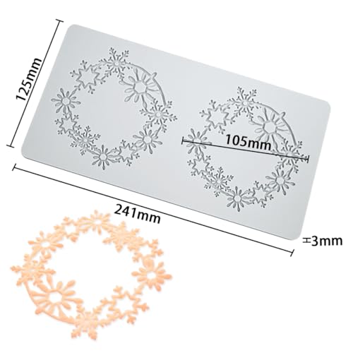 mostsom Lace Embossing Mat, Snowflower Wreath Silicone Fondant Impression Mold for Cake, Biscuit, Cookie, Pudding, Chocolate, Cupcake Toppers, Clay, DIY Dessert Decoration (B_ Snowflower Wreath) - size: B_ Snowflower Wreath