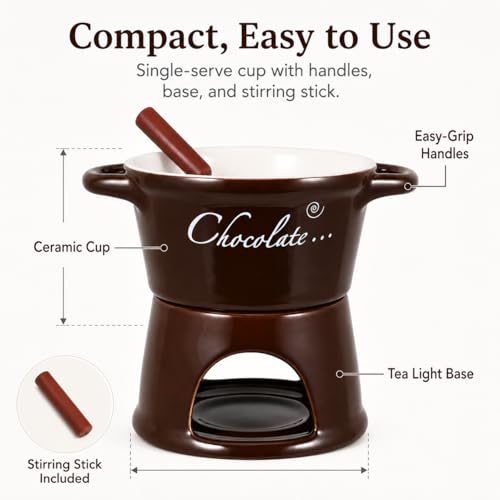 IMIKEYA Small Ceramic Fondue Pot with Fork - color: Coffee