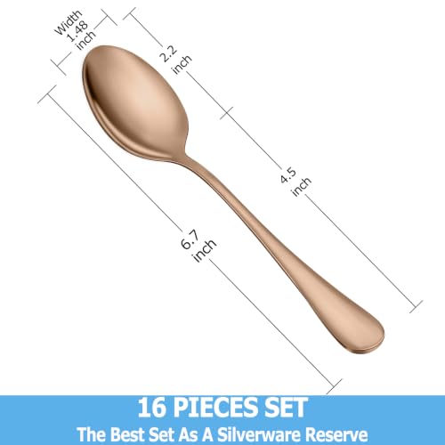 16 Pcs Rose Gold Teaspoons Set, Stainless Steel Spoon Silverware, 6.7 Inch - color: Rose Gold