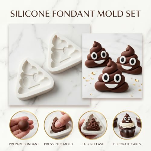 3D Smiling Poop Emoji Silicone Mold, Funny Gag Poop Fondant Mold - color: Emoji Silicone Molds