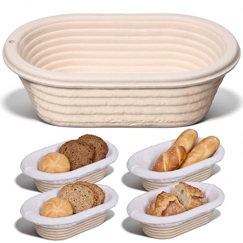 Baderke 4 Pack Banneton Bread Proofing Basket Wood Pulp, Beige, Oval - color: Beige, size: Oval