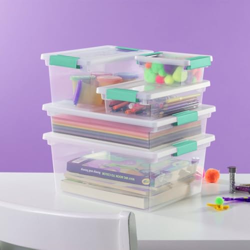 Sterilite Small Clip Box, Stackable Small Storage Bin with Latching Lid, Plastic Container to Organize Office, Crafts, Clear Base and Lid, (Pack of 6) - size: Small, style: 6 Pack