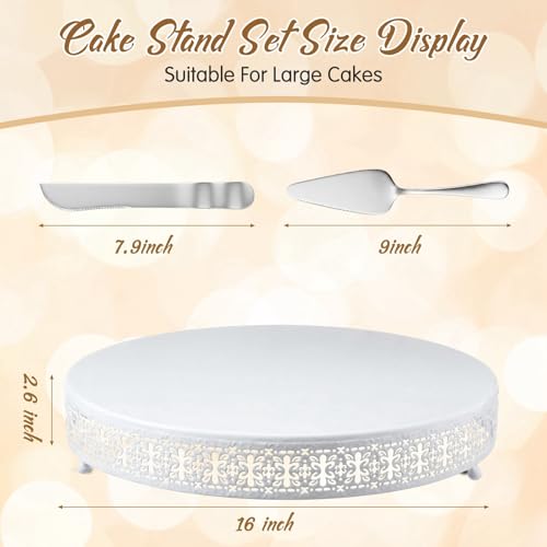 Wenqik White Metal Cake Stand 16 Inch with Cutting & Spatula - color: White, size: 16 Inch